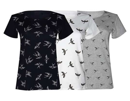 Dam T-Shirts Ref. 23917 - Storlekar M, L, XL, XXL - Blandade färger - Fågel Teckningar